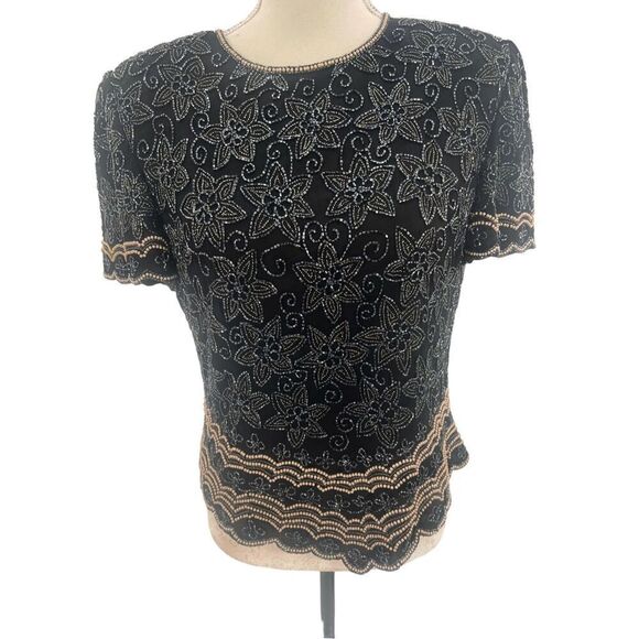 Pappell boutique 100% silk beaded Evening blouse size medium. - Picture 9 of 12